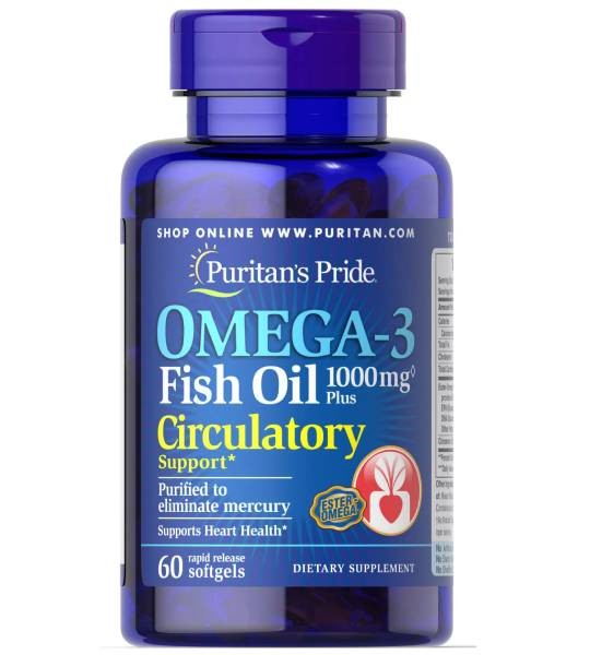 Puritan's Pride Omega-3 Fish Oil Plus Circulatory Support 60 капс