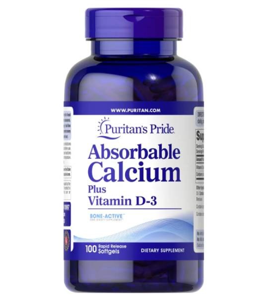 Puritan's Pride Absorbable Calcium 1300 мг + Vitamin D3 25 mcg (100 капс)