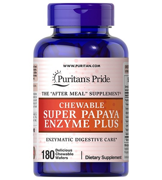 Puritan's Pride Chewable Super Papaya Enzyme Plus 180 жувальних таблеток
