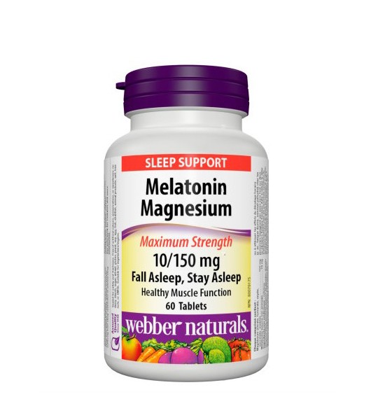 Webber Naturals Melatonin Magnesium Maximum Strength 10/150 мг 60 табл