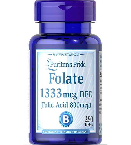 Puritan's Pride Folate 1333 мкг DFE 800 мкг Folic Acid 250 табл