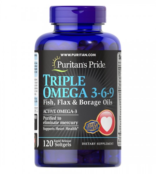 Puritan's Pride Triple Omega 3-6-9 Fish Flax & Borage Oils 120 капс