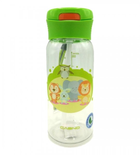 Casno Бутылка для воды KXN-1195 з соломинкою 400 мл Зелена Малята-звірята