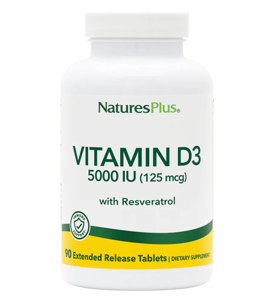 NaturesPlus Vitamin D3 5000 IU (125 mcg) with Resveratrol (90 табл)
