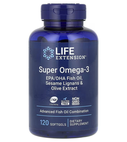 Life Extension Super Omega-3 EPA/DHA Fish Oil, Sesame Lignans & Olive Extract Softgels (120 капс)