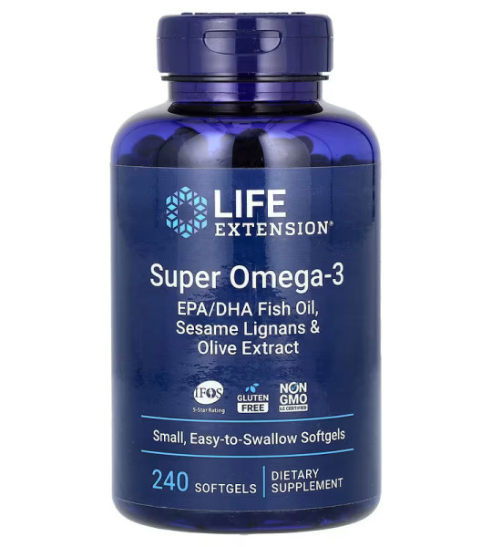 Life Extension Super Omega-3 EPA/DHA Fish Oil, Sesame Lignans & Olive Extract Softgels (240 капс)