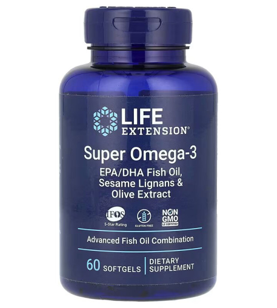 Life Extension Super Omega-3 EPA/DHA Fish Oil, Sesame Lignans & Olive Extract Softgels (60 капс)