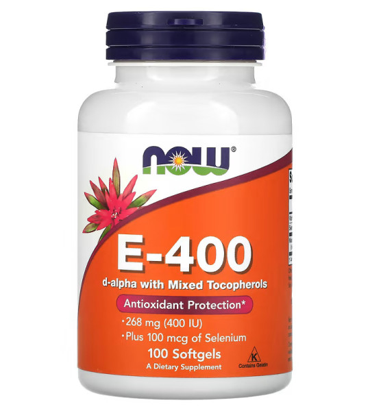 NOW E-400 d-alpha with Mixed Tocopherols 268 mg (400 IU) + Selenium 100 mcg Softgels (100 капс)