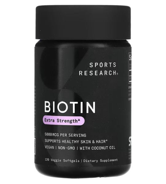 Sports Research Biotin 5000 mcg with Coconut Oil Veg Softgels (120 капс)