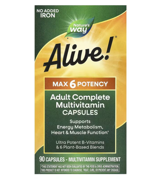 Nature's Way Alive! Max 6 Potency Multivitamin NO IRON (90 капс)