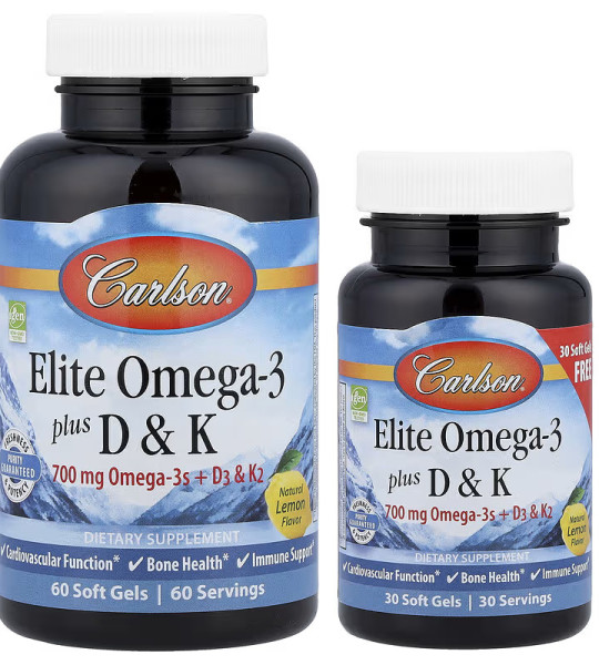 Carlson Elite Omega-3 700 mg plus D & K Softgels (60+30 капс)
