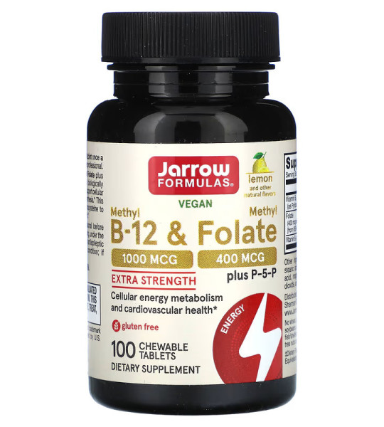 Jarrow Formulas Methyl B-12 & Folate 1000 | 400 mcg Extra Strenght (100 табл)